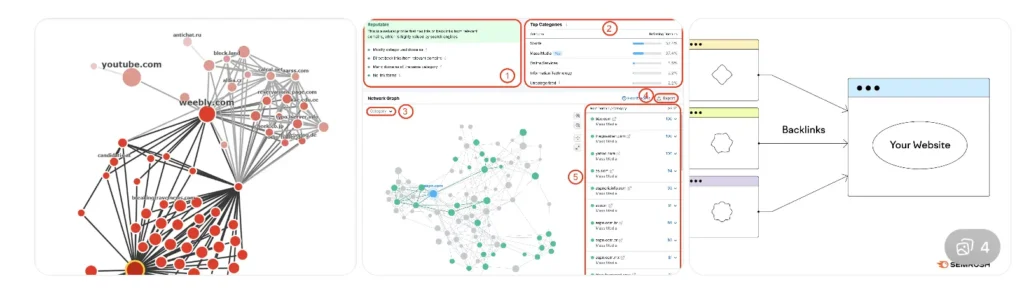 Diagram showing backlinks from multiple websites to a law firm site