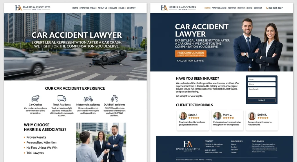 Example of a personal injury law firm practice area webpage